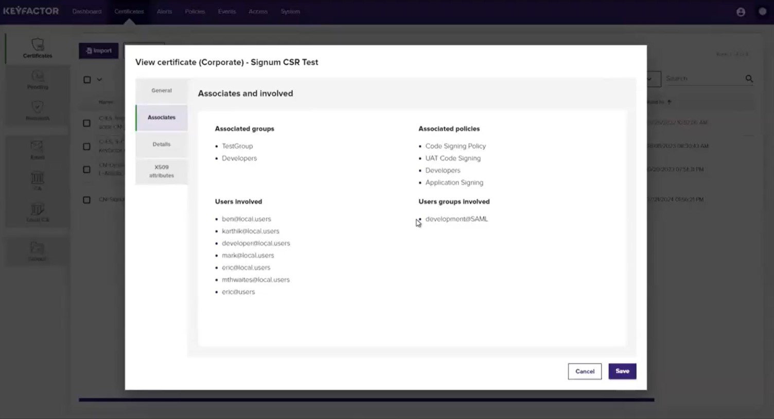 screenshot of Keyfactor Signum